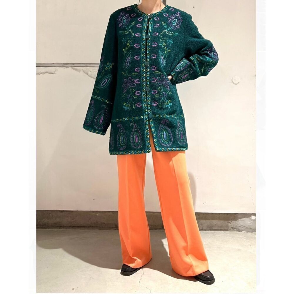 Linea by Louis Dell’ Olio Women’s Emerald Green Wool Blend Floral Paisley Embroi